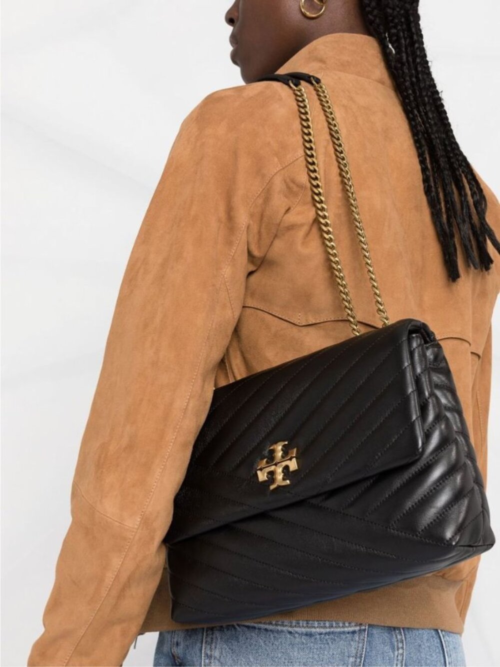 Tory Burch Kira Chevron Convertible Bag Black‎ Shoulder Chain Crossbody Leather - Picture 13 of 13